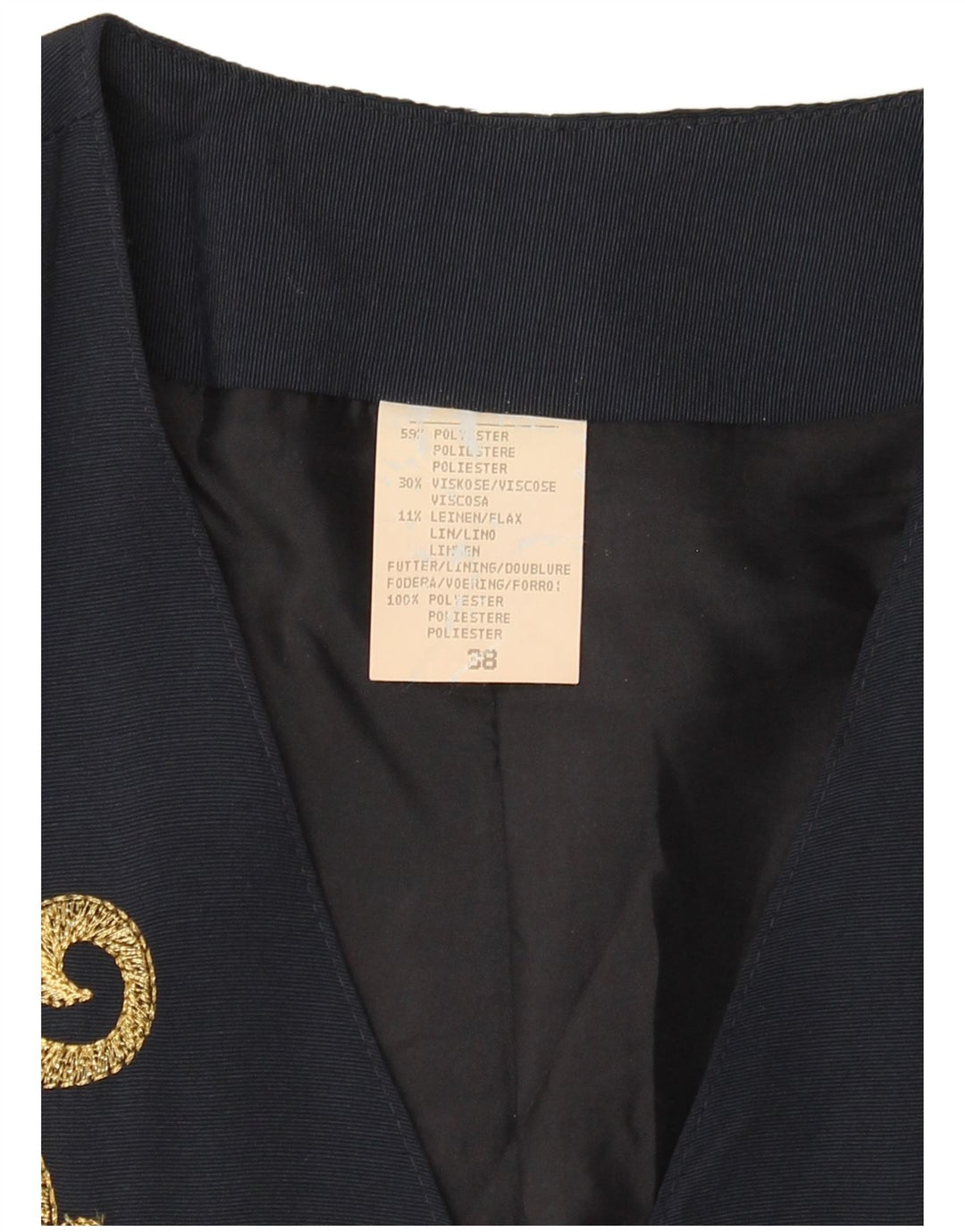 Giacca blazer a 3 bottoni manica corta da donna VINTAGE EU 38 medio blu navy