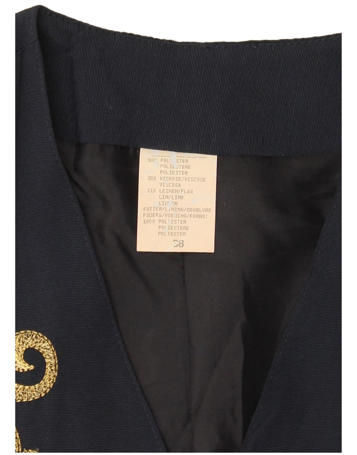 Giacca blazer a 3 bottoni manica corta da donna VINTAGE EU 38 medio blu navy