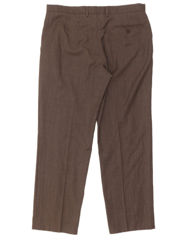 Pantaloni da abito dritti da uomo Marks & Spencer W36 L31 lana marrone