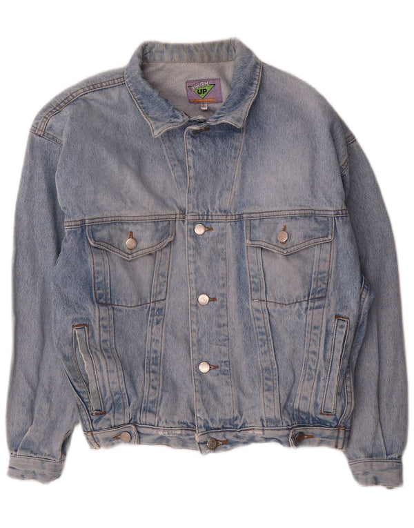 Giacca di jeans vintage da uomo vestibilità ampia UK 36 piccola blu