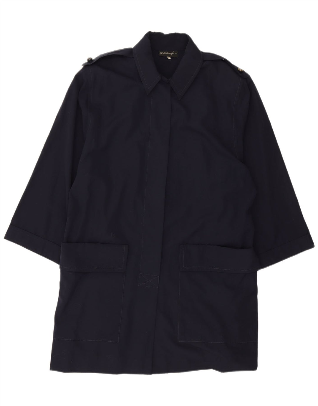 VINTAGE Womens Military Overcoat IT 44 Medium Navy Blue Wool
