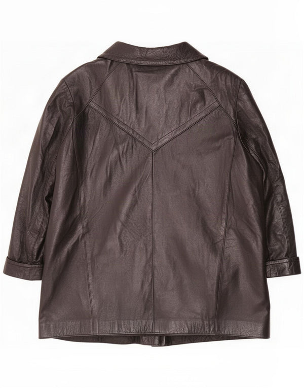 Giacca in pelle vintage da donna con maniche a 3/4 UK 18 XL Nera