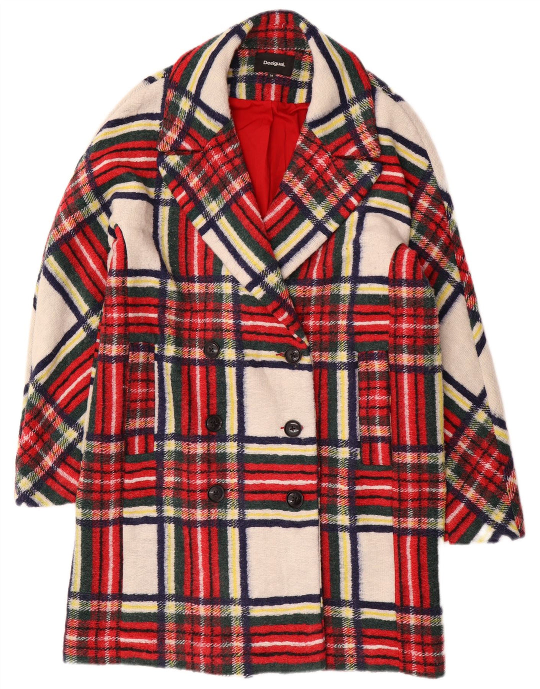 Cappotto doppiopetto da donna Desigual EU 38 poliestere medio a quadri rosso