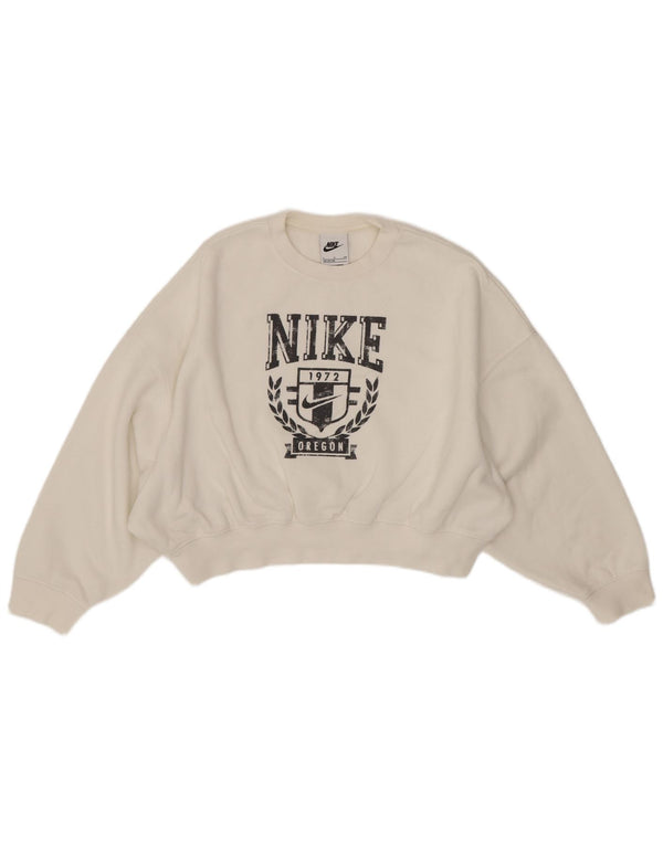 Felpa con grafica corta Nike per ragazze, 8-9 anni, piccola, in cotone bianco