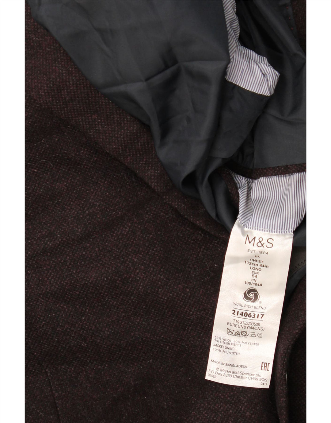 Giacca blazer a 2 bottoni da uomo Marks & Spencer UK 44 2XL Lana bordeaux