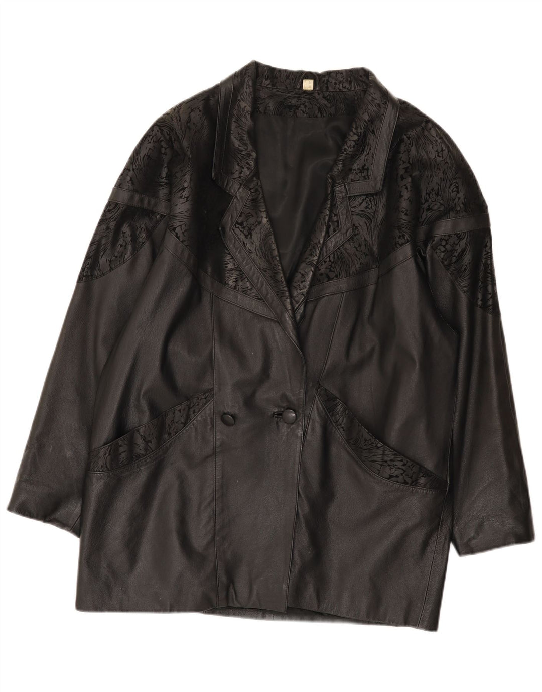 Giacca in pelle oversize da donna vintage IT 48 2XL Pelle nera