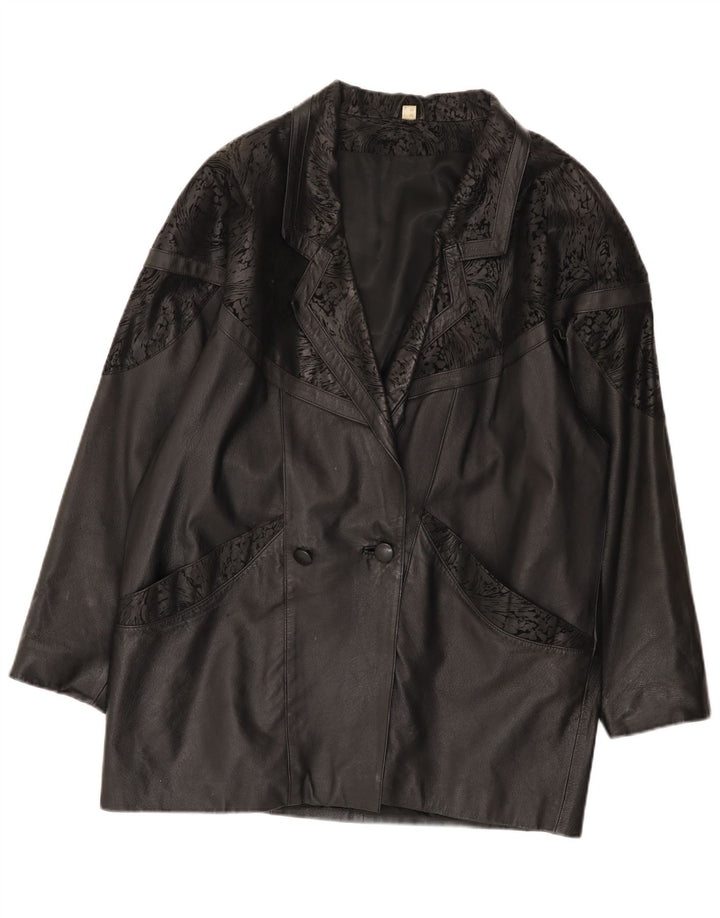 Giacca in pelle oversize da donna vintage IT 48 2XL Pelle nera