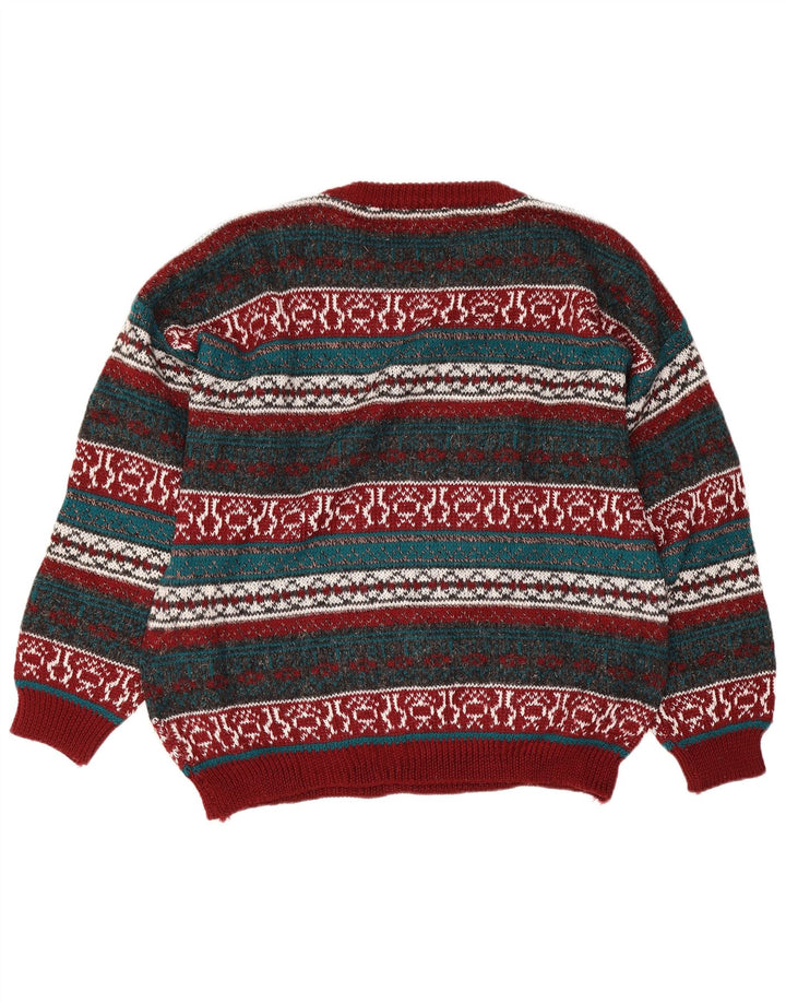 Maglione vintage da uomo con scollo a barca, grande lana Fair Isle multicolore
