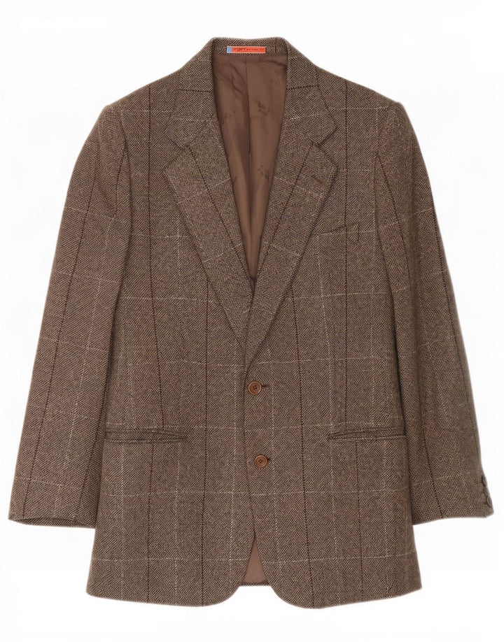 Giacca blazer da uomo a 2 bottoni Ungaro IT 48 Lana nuova a quadri marrone medio