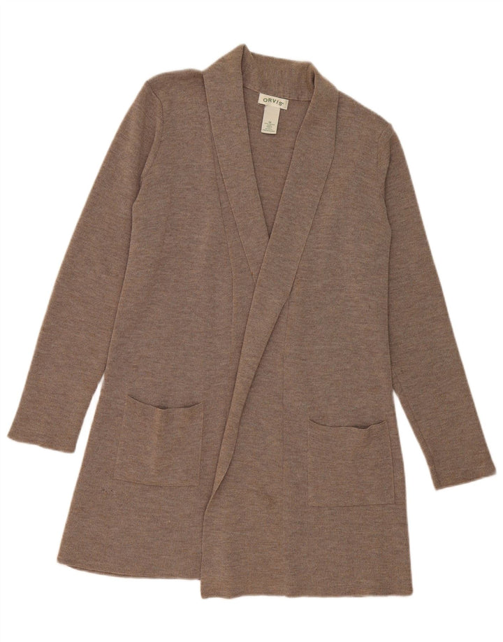 Maglione cardigan aperto lungo da donna Orvis UK 14 Lana merino beige medio
