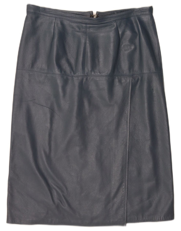 Gonna in pelle a vita alta da donna vintage IT 46 grande W30 blu