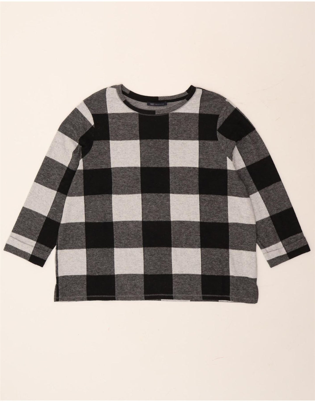 Marks & Spencer Top da donna a maniche lunghe UK 20 2XL Poliestere a quadri grigio