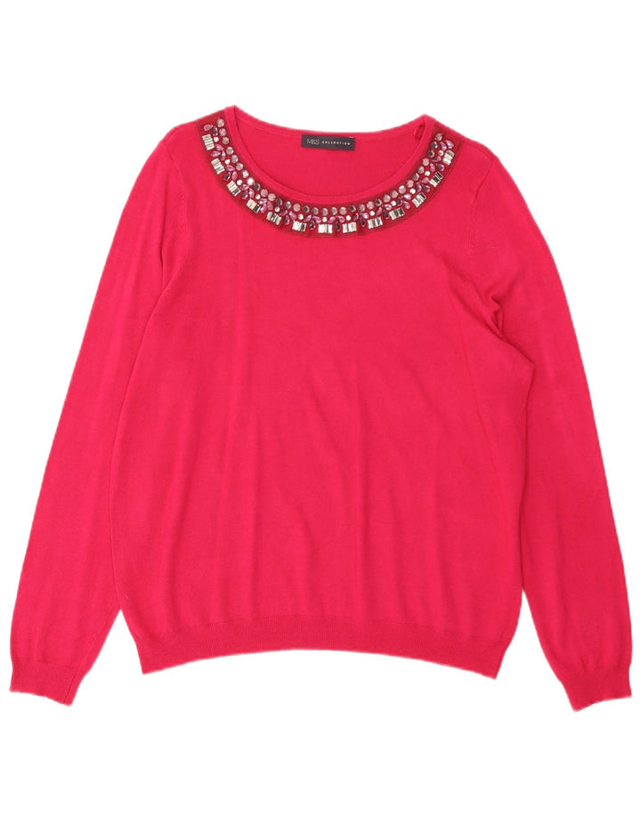 MARKS & SPENCER Maglione da donna con scollo a barca UK 16 Large Rosa