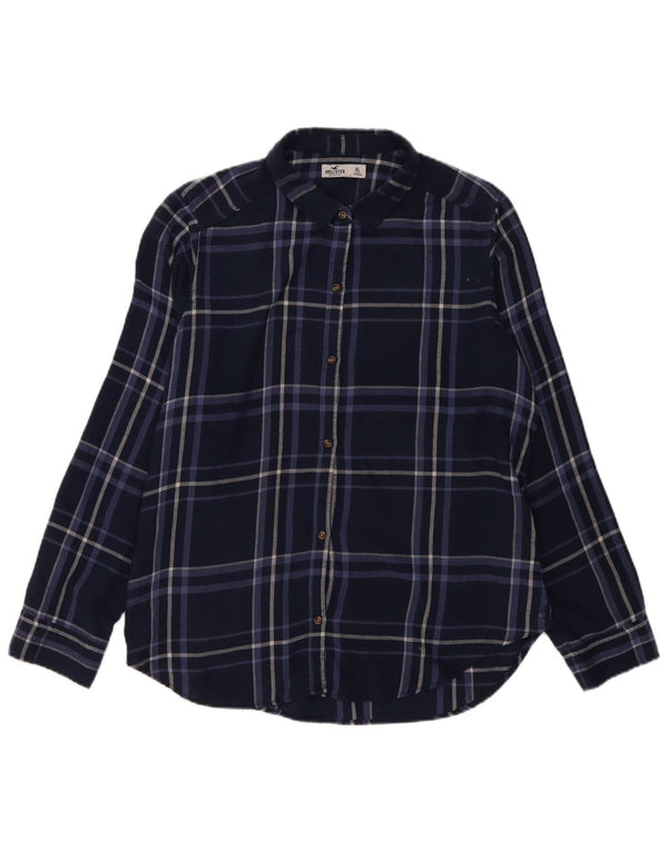 Camicia in flanella da donna Hollister UK 18 XL Cotone scozzese blu navy