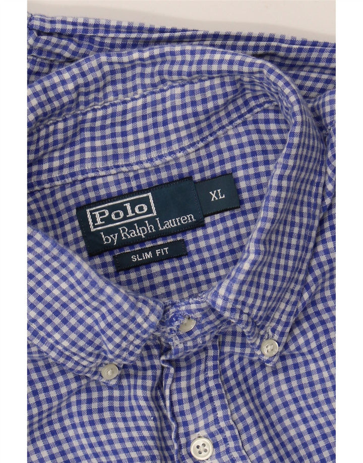 POLO RALPH LAUREN Camicia slim fit da uomo XL in cotone a quadretti blu