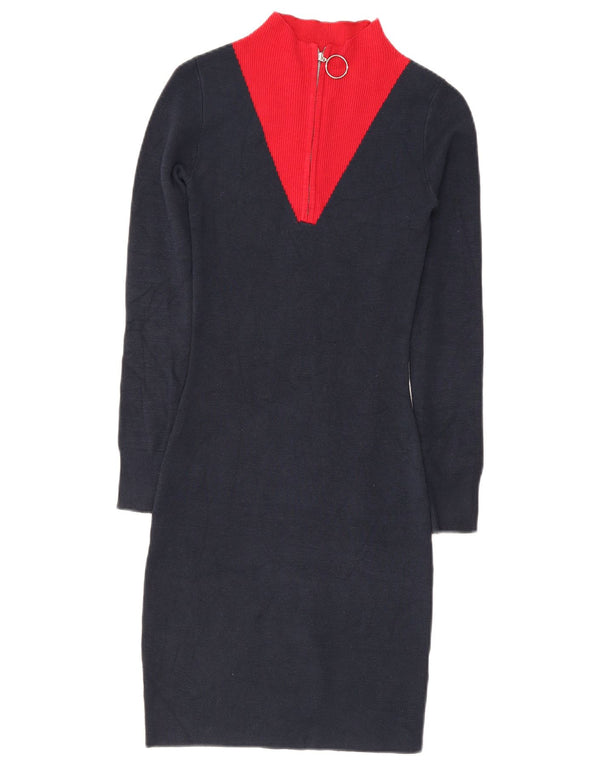 Abito maglione da donna con collo con zip Jack Wills UK 6 XS Blu navy Colourblock
