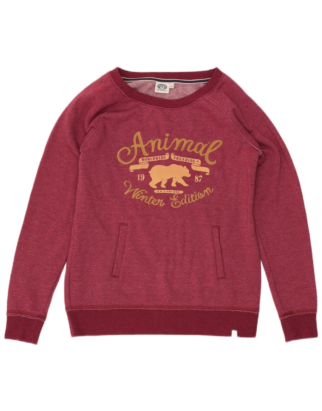 ANIMAL Felpa con grafica da donna Maglione UK 12 Poliestere medio bordeaux