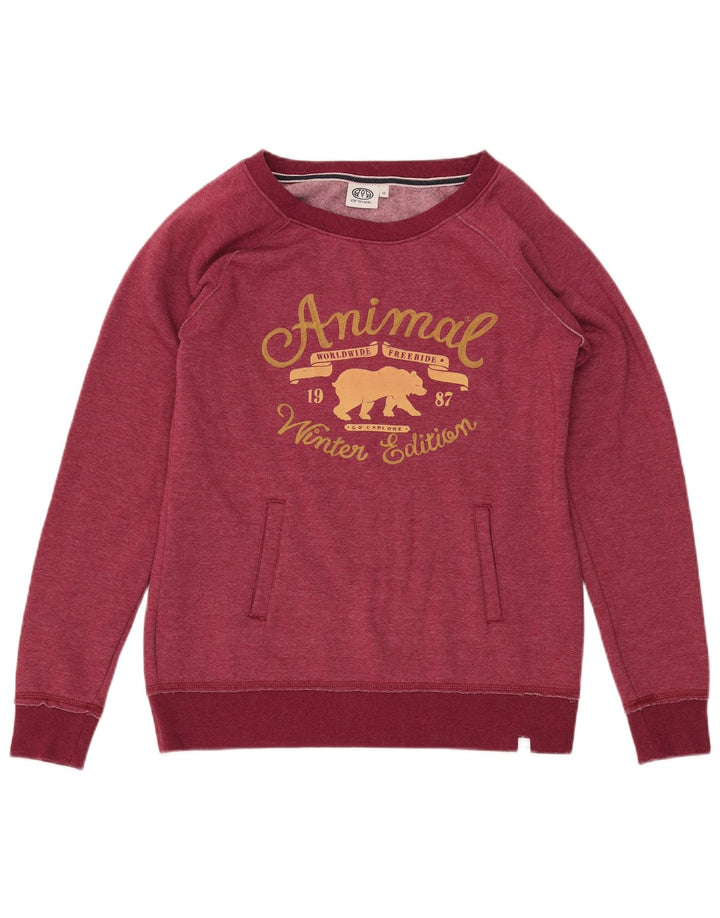 ANIMAL Felpa con grafica da donna Maglione UK 12 Poliestere medio bordeaux