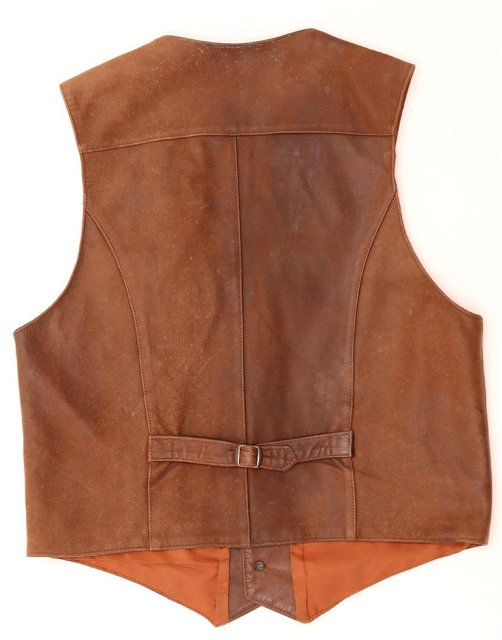 Gilet in pelle da uomo VINTAGE IT 56 2XL Marrone