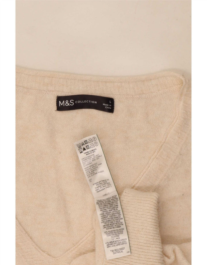 Maglione oversize con scollo a V da donna Marks & Spencer UK 16 Large Beige