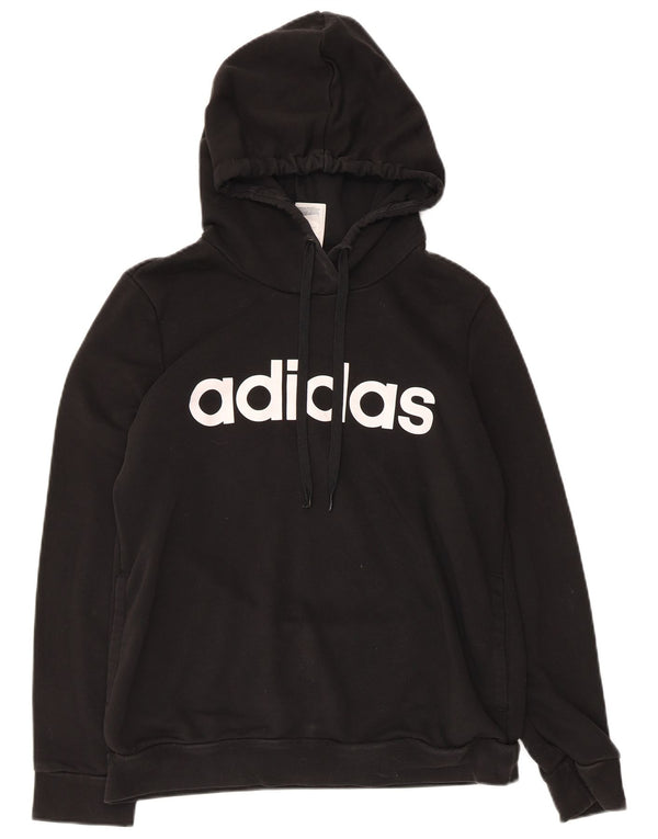 Felpa con cappuccio grafica da donna Adidas UK 16/18 grande cotone nero