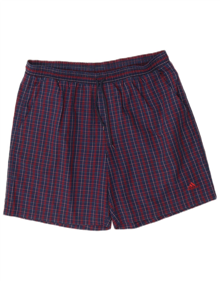 Pantaloncini da bagno da uomo Adidas grandi in poliestere a quadri blu navy