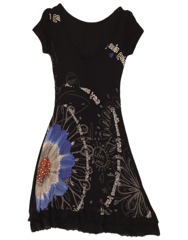 Desigual Abito da donna a linea A con grafica UK 12 Medium Black Floral