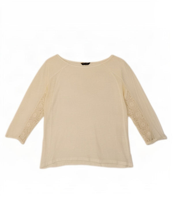 Massimo Dutti Top corto da donna manica 3/4 UK 14 medio bianco floreale
