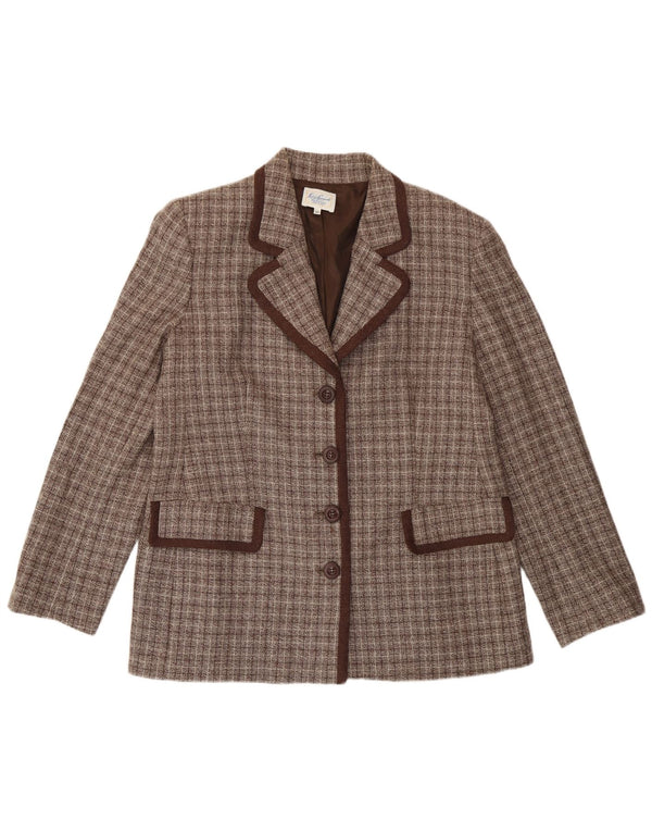 Giacca Blazer a 4 Bottoni da Donna Luisa Spagnoli IT 46 Large Brown Check