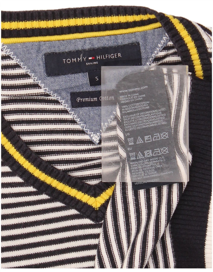 TOMMY HILFIGER Maglione da uomo con scollo a V piccolo in cotone a righe blu navy