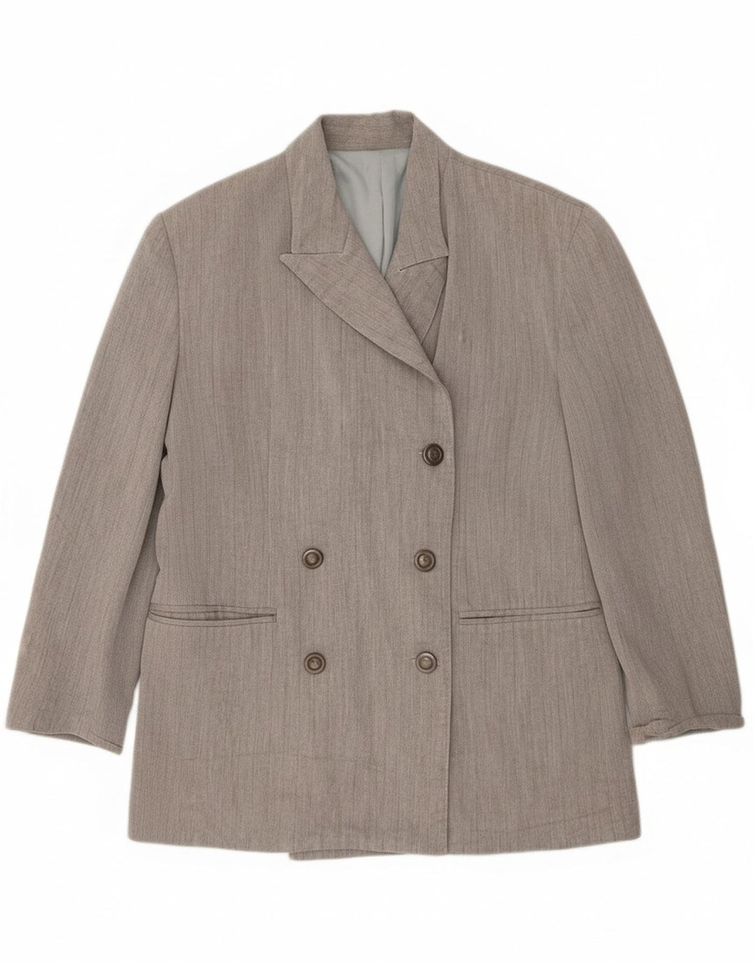 VINTAGE Womens Double Breasted Blazer Jacket IT 46 Large Grey Wool