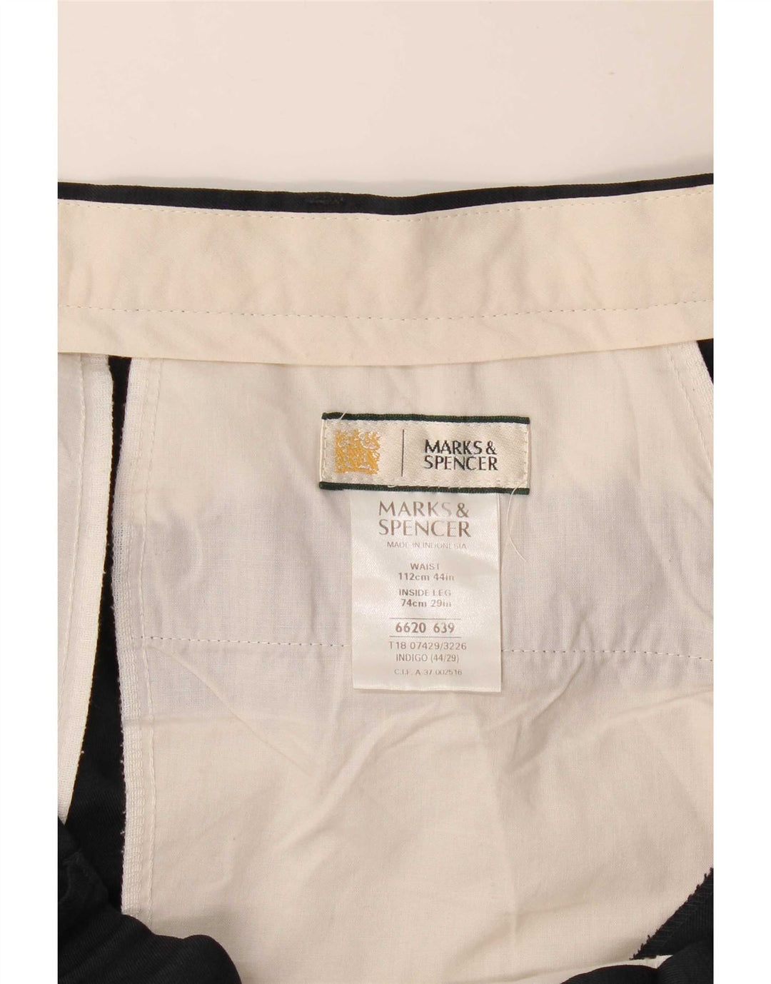 Pantaloni da abito con pegging da uomo Marks & Spencer W44 L29 poliestere blu navy