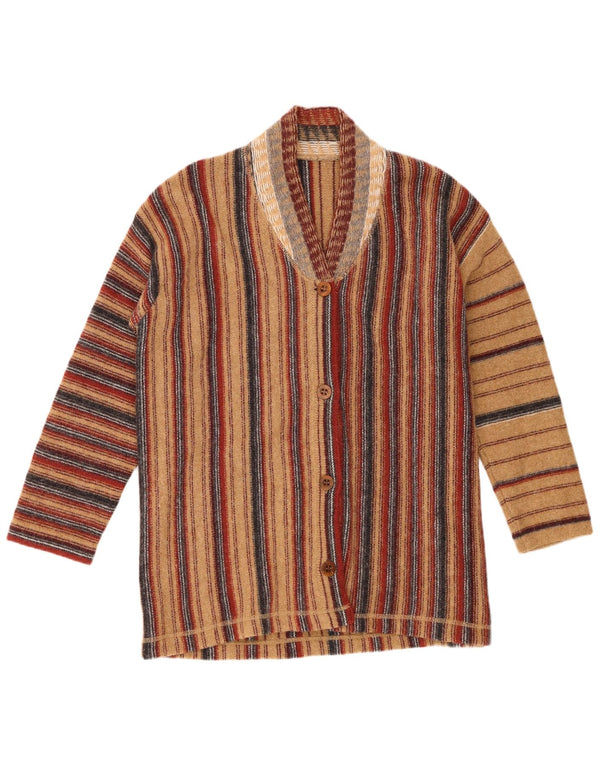 Maglione cardigan vestibilità ampia da donna vintage UK 16 grandi strisce marroni