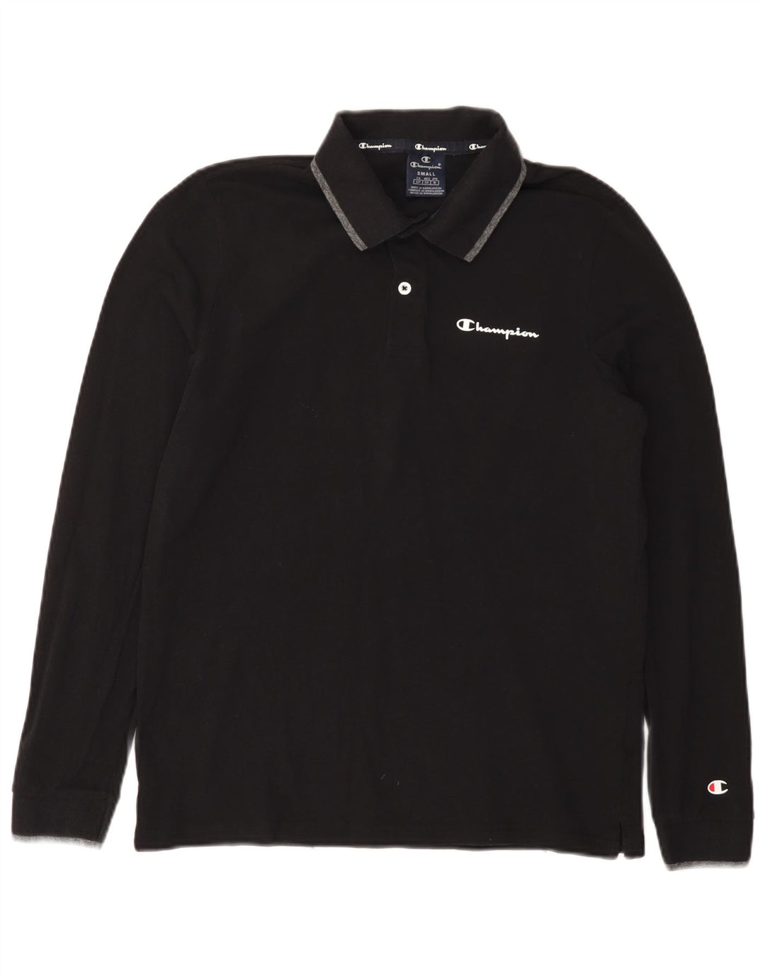 Polo da uomo a maniche lunghe CHAMPION piccola in cotone nero