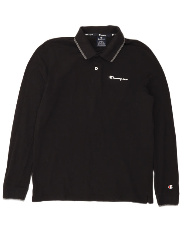 CHAMPION Mens Long Sleeve Polo Shirt Small Black Cotton