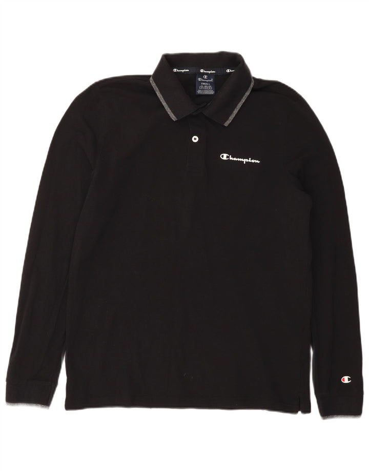 Polo da uomo a maniche lunghe CHAMPION piccola in cotone nero