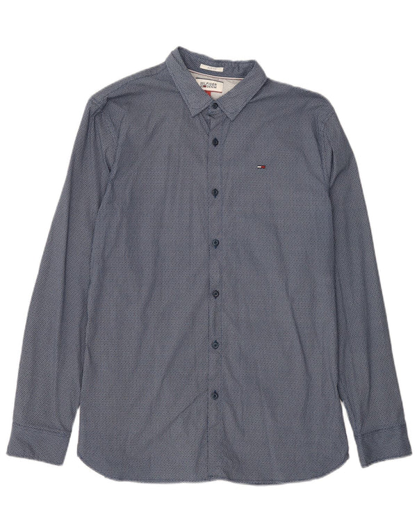 Camicia slim fit da uomo Tommy Hilfiger Large in cotone geometrico blu navy