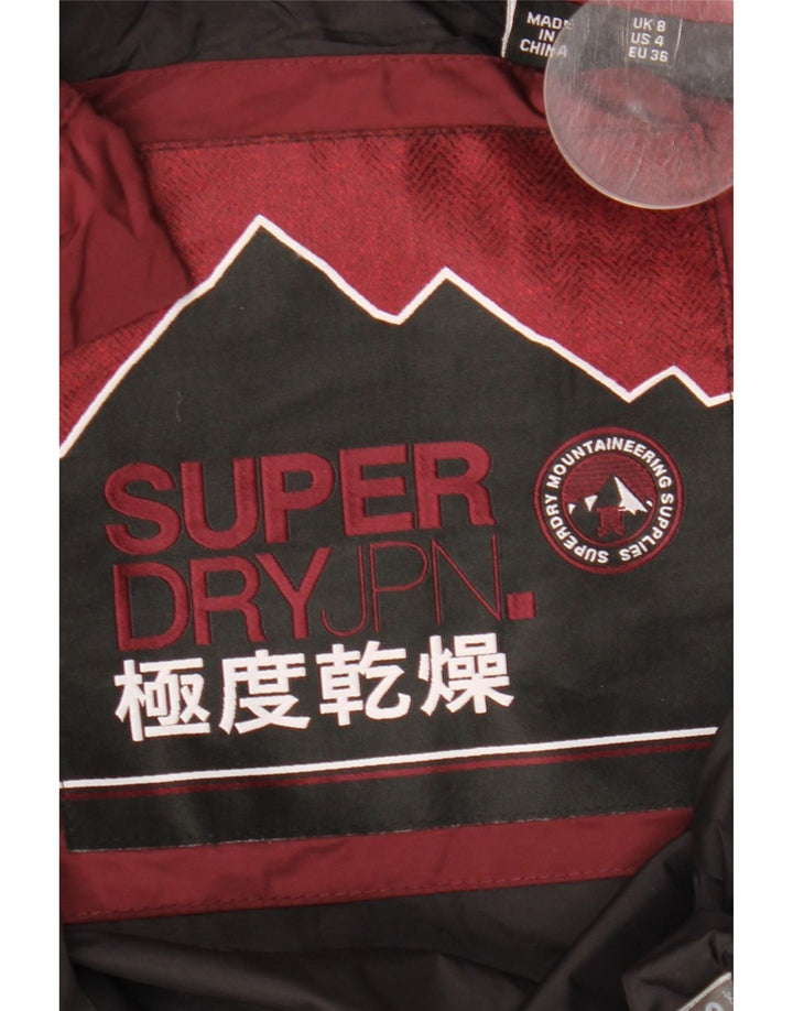 Giacca imbottita con cappuccio da donna Superdry UK 8 piccola bordeaux in poliestere