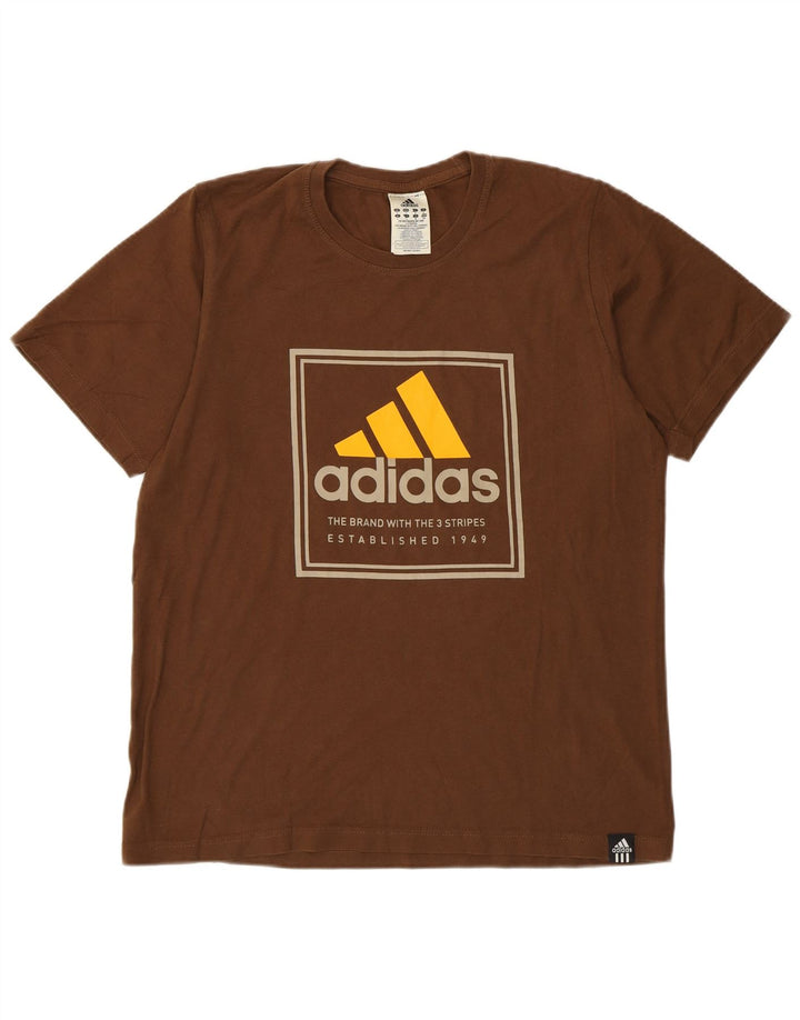 T-shirt grafica da uomo Adidas Top piccola in cotone marrone