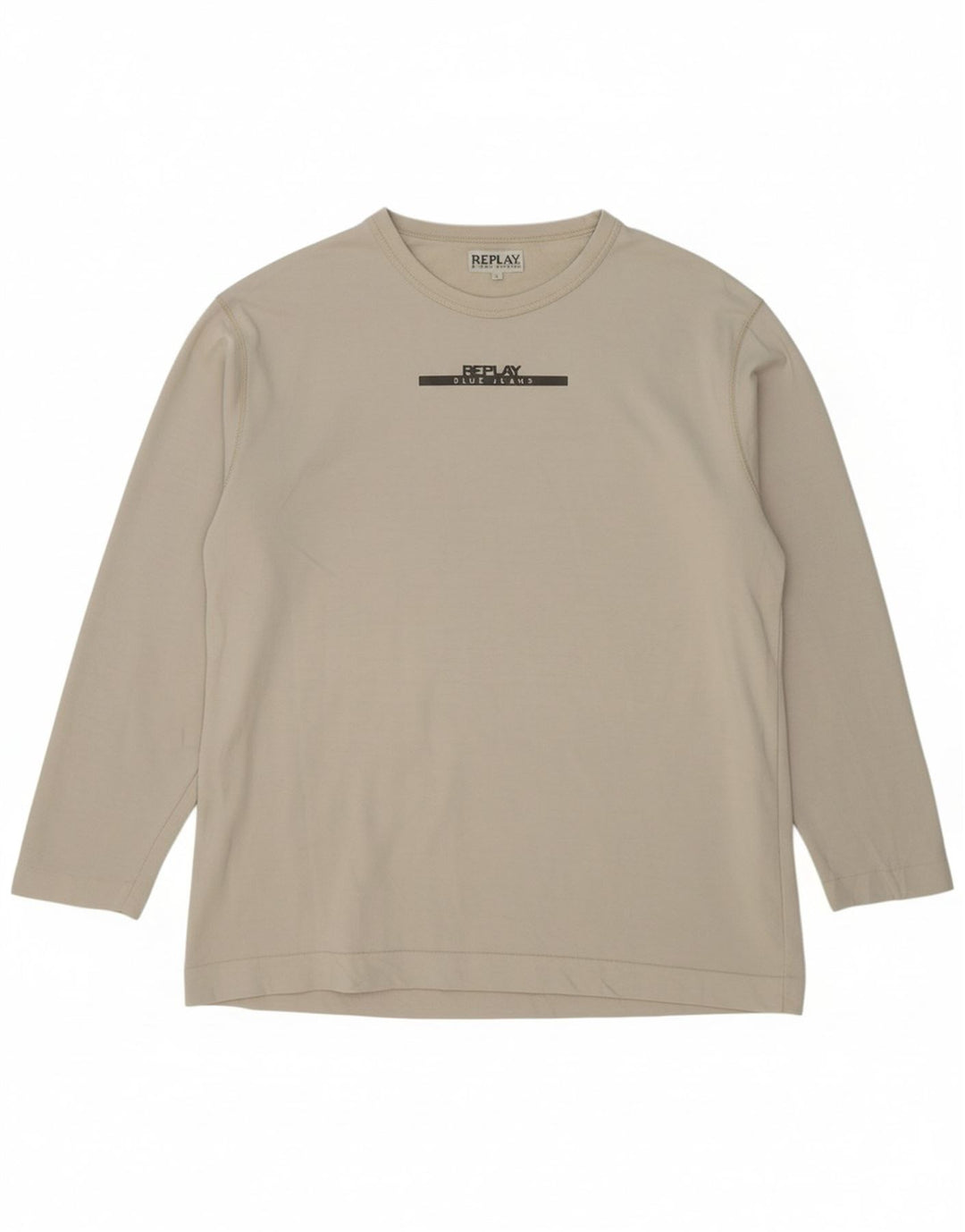 REPLAY Mens Graphic Top Long Sleeve Large Beige Cotton