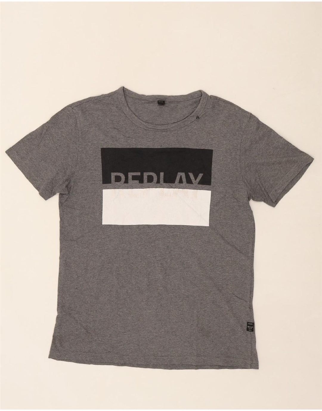 REPLAY Mens Graphic T-Shirt Top Large Grey Cotton Vintage Replay and Second-Hand Replay from Messina Hembry 