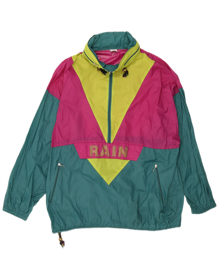 Giacca antipioggia vintage da uomo con pullover grafico UK 42 XL color block verde