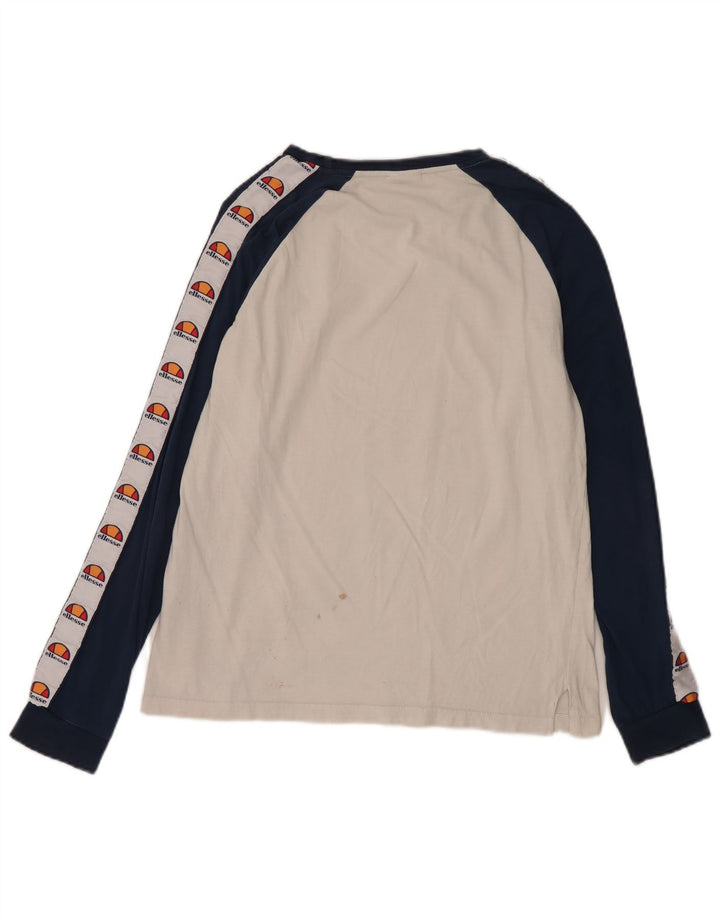 Ellesse Top grafico da uomo a maniche lunghe in cotone color block bianco medio