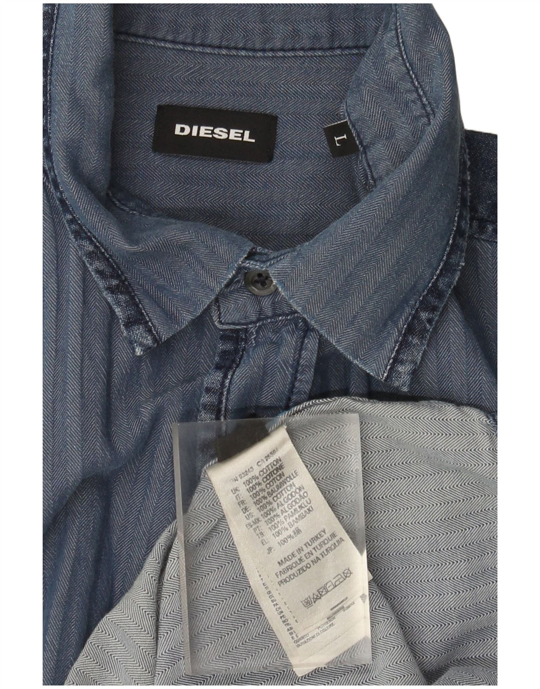 Camicia da uomo Diesel Large in cotone spinato blu navy