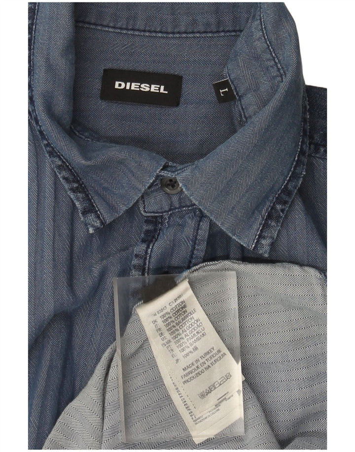 Camicia da uomo Diesel Large in cotone spinato blu navy