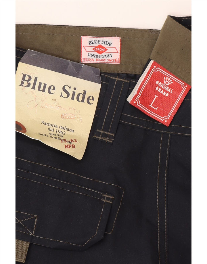 Pantaloncini cargo da uomo con lato blu, grandi W34 in poliestere blu navy