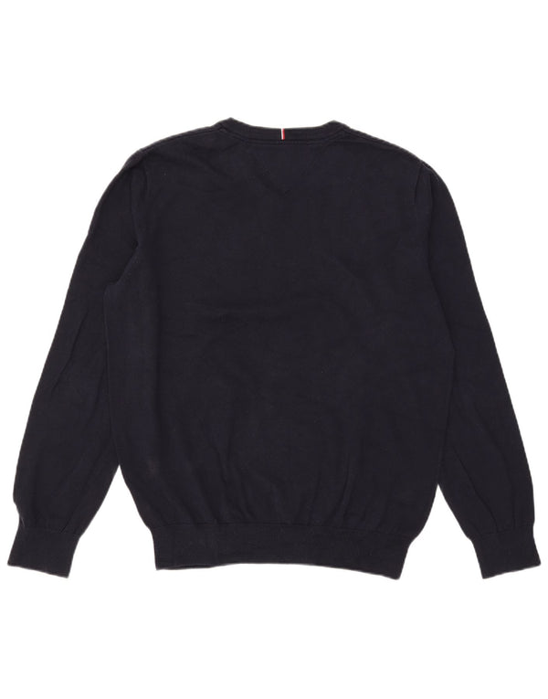 Tommy Hilfiger Mens V-Neck Jumper Sweater Large Navy Blue Cotton