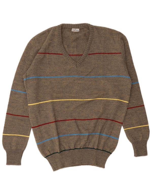 Maglione Giramondo da uomo con scollo a V IT 54 XL Acrilico a righe grigie