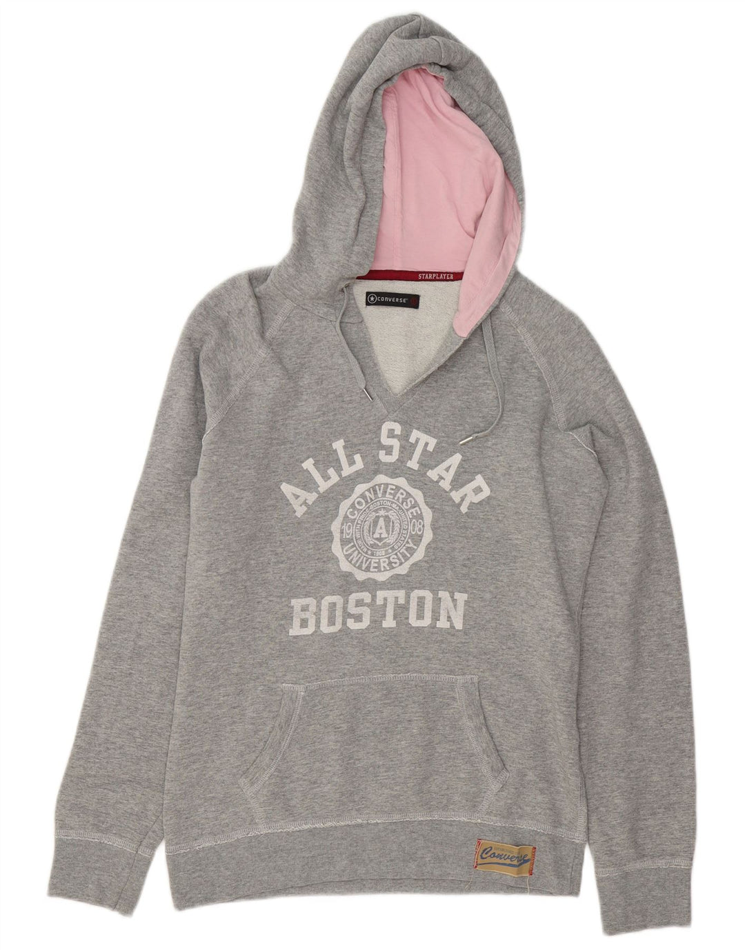 Maglione con cappuccio grafico Converse da donna Boston UK 16 grande grigio chiazzato