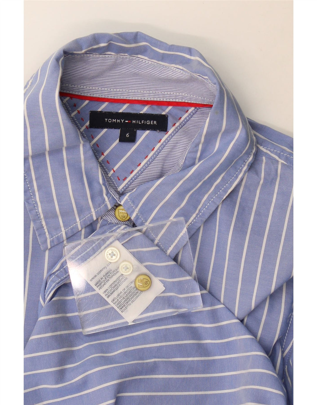 Camicia da donna Tommy Hilfiger US 6 cotone gessato blu medio